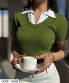 تیشرت زنانه یقه دار جنس فانریپ کش